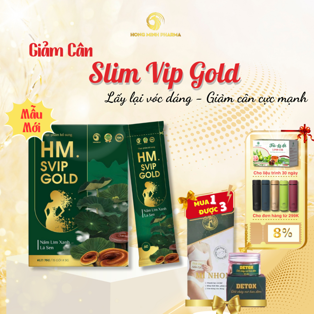 [Mẫu Mới] Giảm Cân SLim Vip Gold Mới Chính Hãng, Mua 1 Được 3, Giảm Cân Slim Vip Cực Mạnh, Giảm Mỡ 3