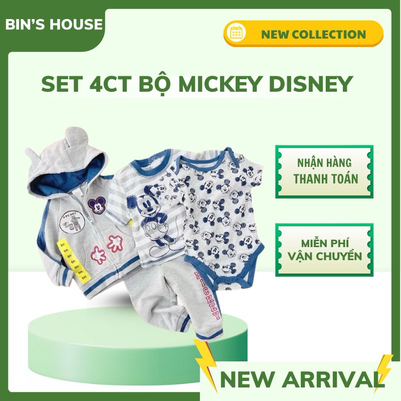 Set 4ct bộ nỉ+body Mickey sz 3-24M