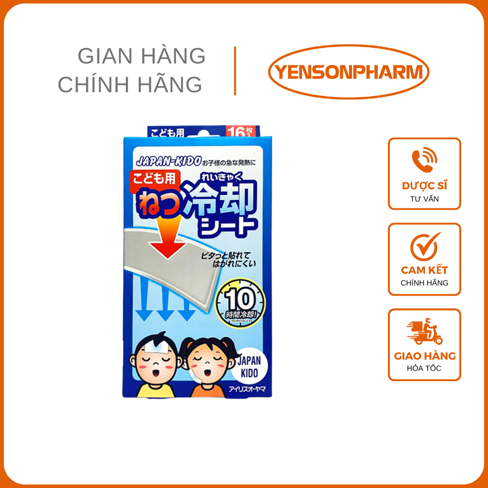 [HỘP 16 MIẾNG] Miếng Dán Hạ Sốt JAPAN KIDO Nhật Bản: Hỗ Trợ Giúp Hạ Nhiệt Nhanh, Làm Mát 10 tiếng