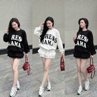 Set Bộ Đồ Nữ STRESS MAMA Áo Nỉ Sweater In 2 Mặt Mix Chân Váy Xòe Viền Gấu Ren HB343