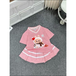 Set váy labubu chân váy xếp ly có LÓT QUẦN, chất cotton đẹp dành cho bé gái từ 9-44kg