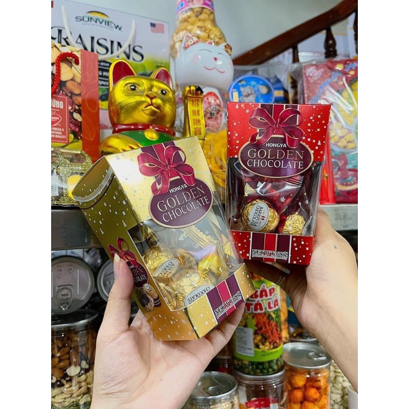 🍫🇭🇰 SOCOLA SỮA NHÂN HẠT PHỈ HỘP QUÀ HOA VĂN SANG TRỌNG ĐỎ - GOLD CỦA HONGKONG HONGYA GOLDEN CHOCOLAT