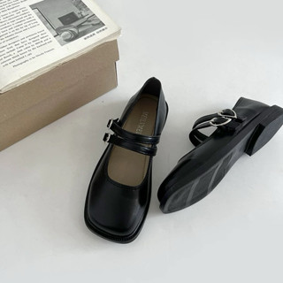 Giày lolita nữ đế thấp da mềm 2 quai cài mũi vuông 