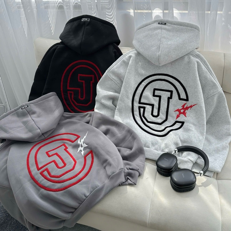 HOODIE CJAY - Áo khoác hoodie thêu xù form Boxy rộng mũ to nam nữ unisex màu XÁM TIÊU/XÁM CHÌ/ĐEN 🖤 | BigBuy360 - bigbuy360.vn