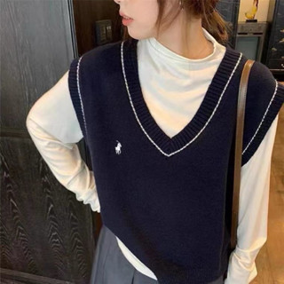 Áo Gile Len Nữ Thêu Ngựa Ulzzang Hàn Quốc, Áo Ghile Phối Viền Siêu Xinh Cổ Chữ V Phong Cách Trẻ Trung Hàng Cao Cấp