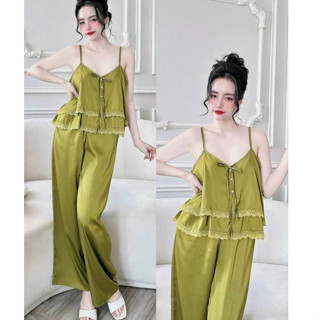 Đồ ngủ 2 dây bộ ngủ quần dài mặc nhà nữ vải Latin freesize 54kg- CN110