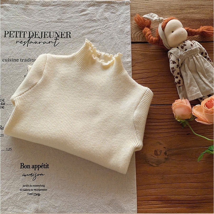  Áo giữ nhiệt cho bé gái thu đông 2024 áo len dệt kim cổ 3 phân bé gái Hapykid 