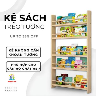 Kệ Sách Treo Tường Sau Cánh Cửa 5 Tầng Benrikids , Giá Sách Cho Bé Dùng Cho Phòng Diện Tích Hẹp Giúp Tối Ưu Không Gian