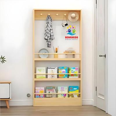 Kệ Đựng Sách Treo Tường Sau Cửa Có Ngăn Treo Mũ Nón Bằng Gỗ Benrikids Không Cần Khoan Đục Tường