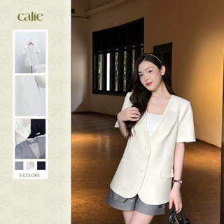 Set Blazer cổ V tay ngắn và short gập gấu thời thượng thương hiệu CALIE - AB079 QS043