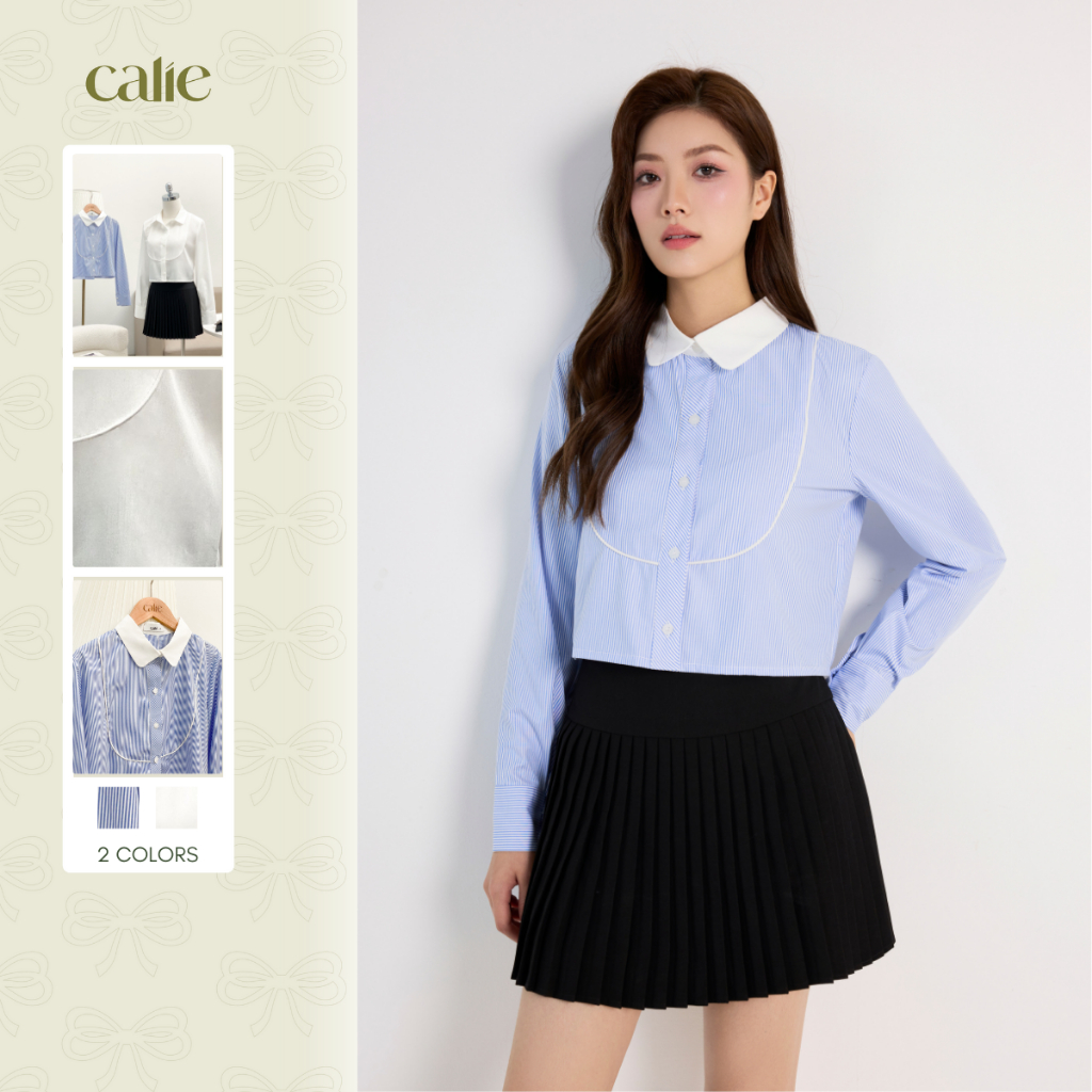 Áo sơ mi nữ CALIE cổ đức dài tay phối cổ can đáp ngực AS284