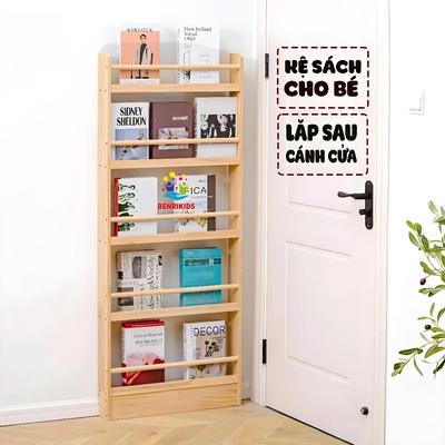 Kệ Tủ Đựng Sách Treo Tường Bằng Gỗ Thông Benrikids Không Cần Khoan Để Sau Cửa Loại 3 Tầng Và 4 Tầng Decor Phòng Cho Bé