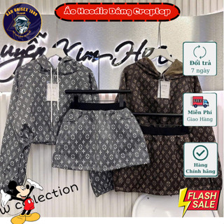 Set Áo LV Hở Eo Áo Hoodie Dáng Croptop 💙 Hàng QC,  Chất Mềm Mịn, Thoáng Mát, Tôn Dáng