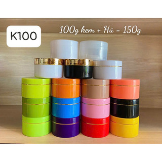 Hủ đựng kem 100g : lòng kem 100g + hủ 150g . có đủ màu . nhựa cứng cáp . đa dạng màu
