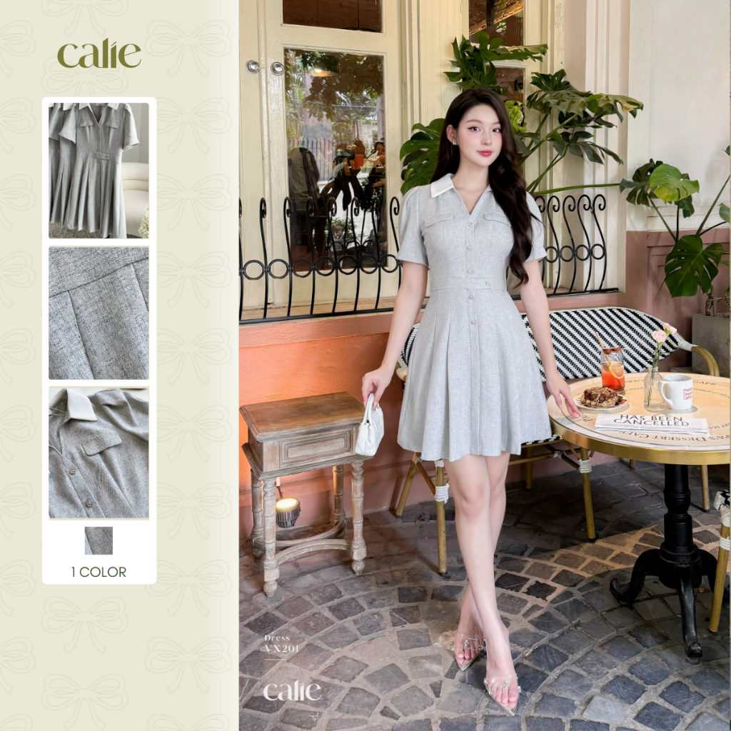 Váy dáng xòe phối cổ bản đai eo thương hiệu Calie house VX201 VX202
