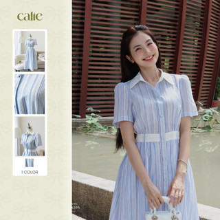 Váy dáng xòe cổ đức phối bản đai eo thương hiệu Calie VX194