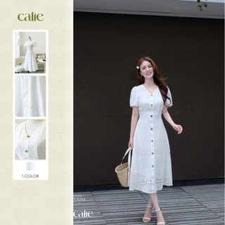 Váy dáng xòe cổ cổ V phối nẹp đính cúc thân VX193