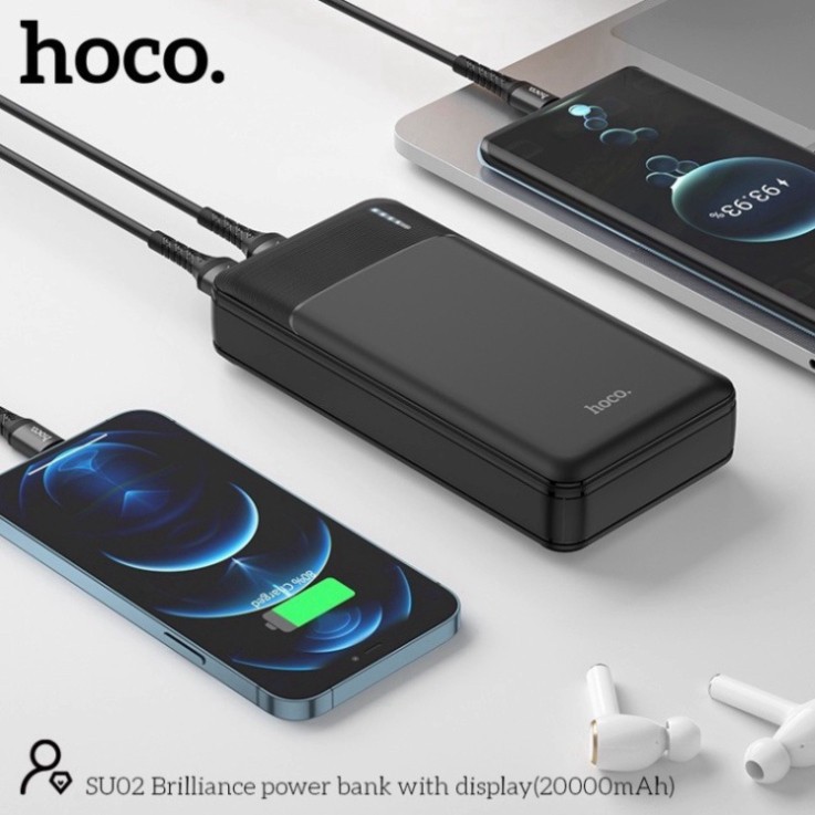Sạc dự phòng hoco SU02 20000mAh 2 USB Output, 2 Input Micro Type-C - Hỗ Trợ Sạc Nhiều Thiết Bị Cùng Lúc Bền Bỉ! | BigBuy360 - bigbuy360.vn