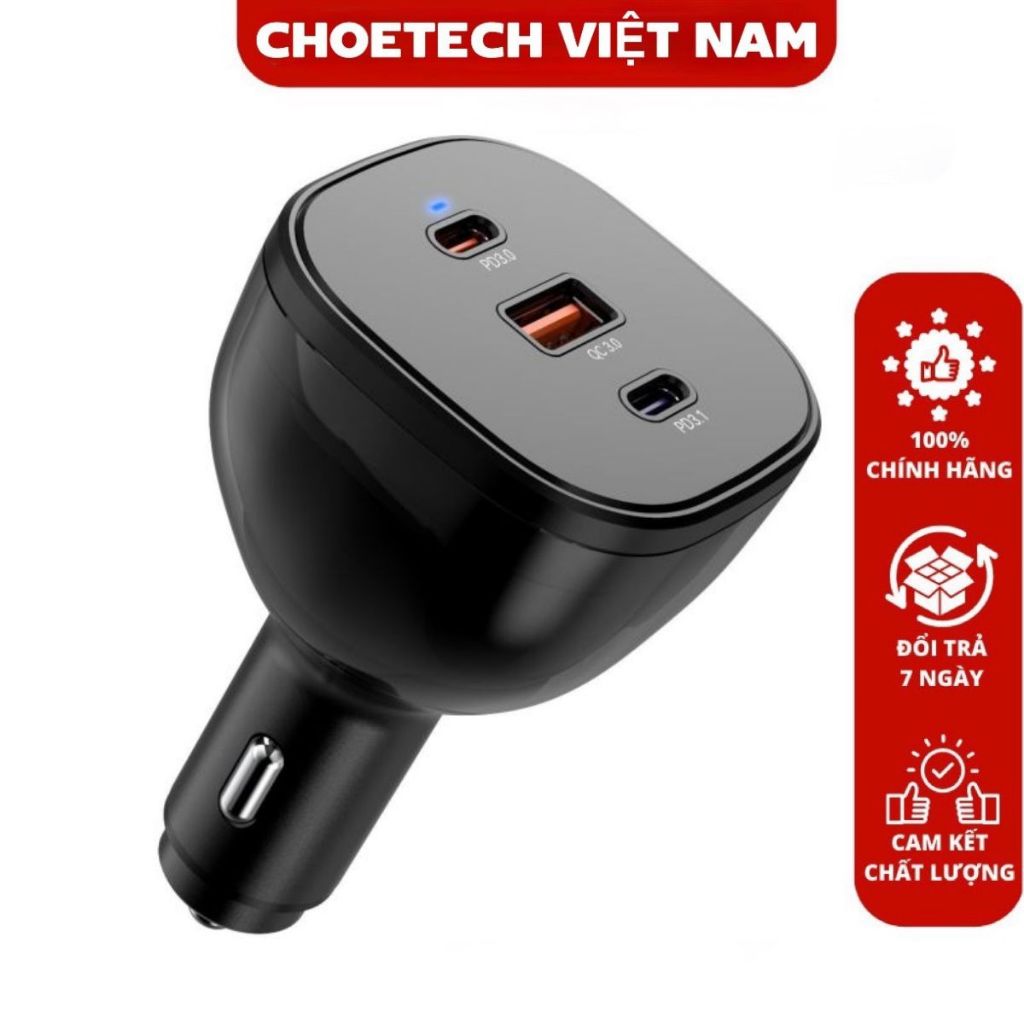 Tẩu sạc nhanh ô tô 165w Choetech TC0024 (2 type c + 1 usb) - hàng chính hãng