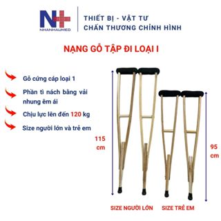 Nạng Gỗ Chống Nách Loại 1 Cứng Cáp, Nạng Gỗ Tập Đi, Nạng Chống Nách Bằng Gỗ Tập Đi Lại, Nạn Gỗ