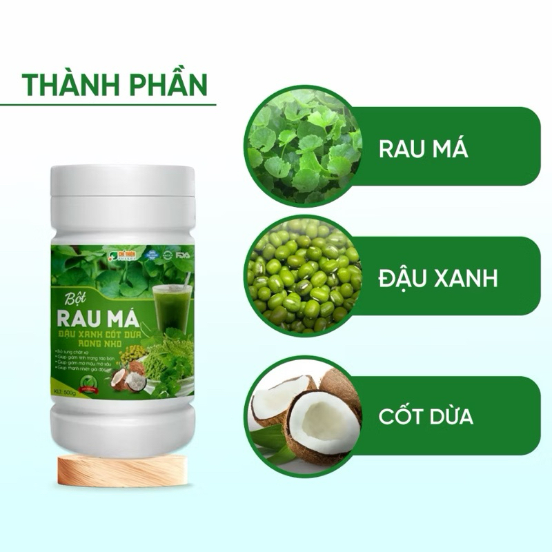 [Chính hãng 500g] Bột Rau Má Đậu Xanh, Cốt Dừa, Rong Nho - Bổ sung chất xơ, tiêu hóa tốt, kiểm soát cân nặng