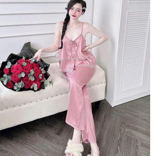 Đồ bộ ngủ nữ vải lụa Latin mềm mịn mặc nhà freesize dưới 54kg -cn110