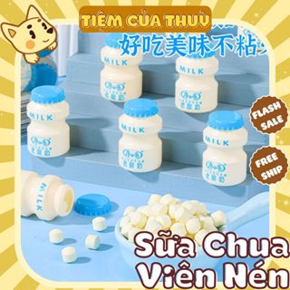 Kẹo Sữa Chua Viên Nén MILK Hongkong 2 Vị Sữa Chua - Dâu, đồ ăn vặt nội địa, LỌ MINI