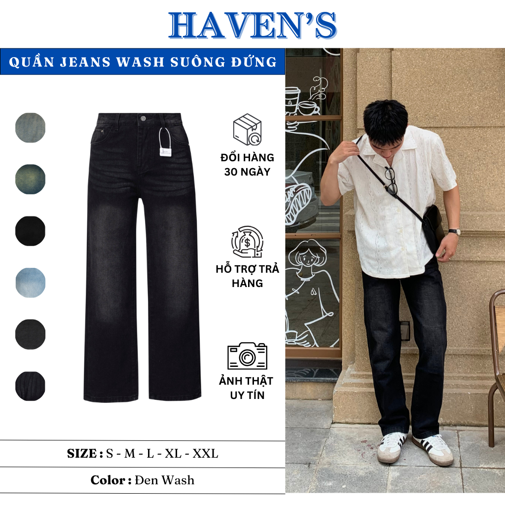 Quần Jeans HAVEN'S wash màu vintage dáng suông ống đứng form regular fit bản thường - havenstyle | BigBuy360 - bigbuy360.vn
