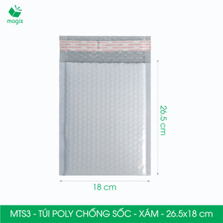 Mts3 - 26.5x18 cm - combo 100 túi poly niêm phong chống sốc, túi gói hàng, bọc chống sốc - xám