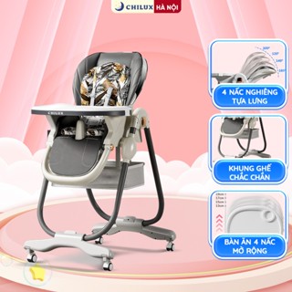 Ghế ăn dặm cao cấp Chilux Grow E - Bàn ăn 4 nấc mở rộng, đệm da PU chống bám bẩn