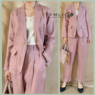 Set Lẻ Áo Blazer Phối Quần Baggy Linen Tưng Bố Premium Thời Trang Màu Hồng A4104 TYMLIC