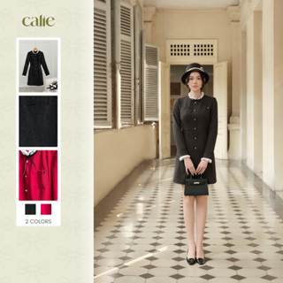  Đầm liền dáng A phối ren đính nơ thương hiệu Calie house VA444 