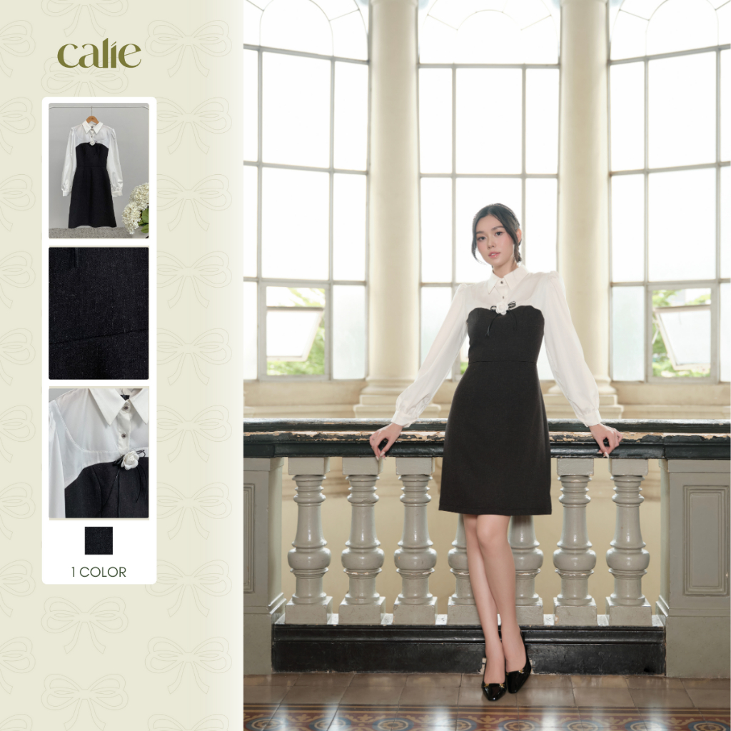 Váy dáng A giả set hoa ngực thương hiệu Calie house VA443