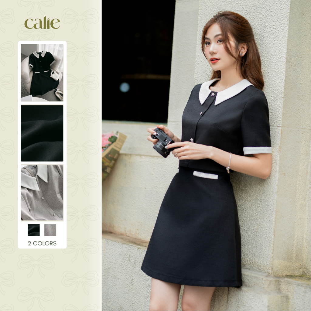 Váy Nữ dáng A giả sét đính hoa nữ tính CALIE VA425