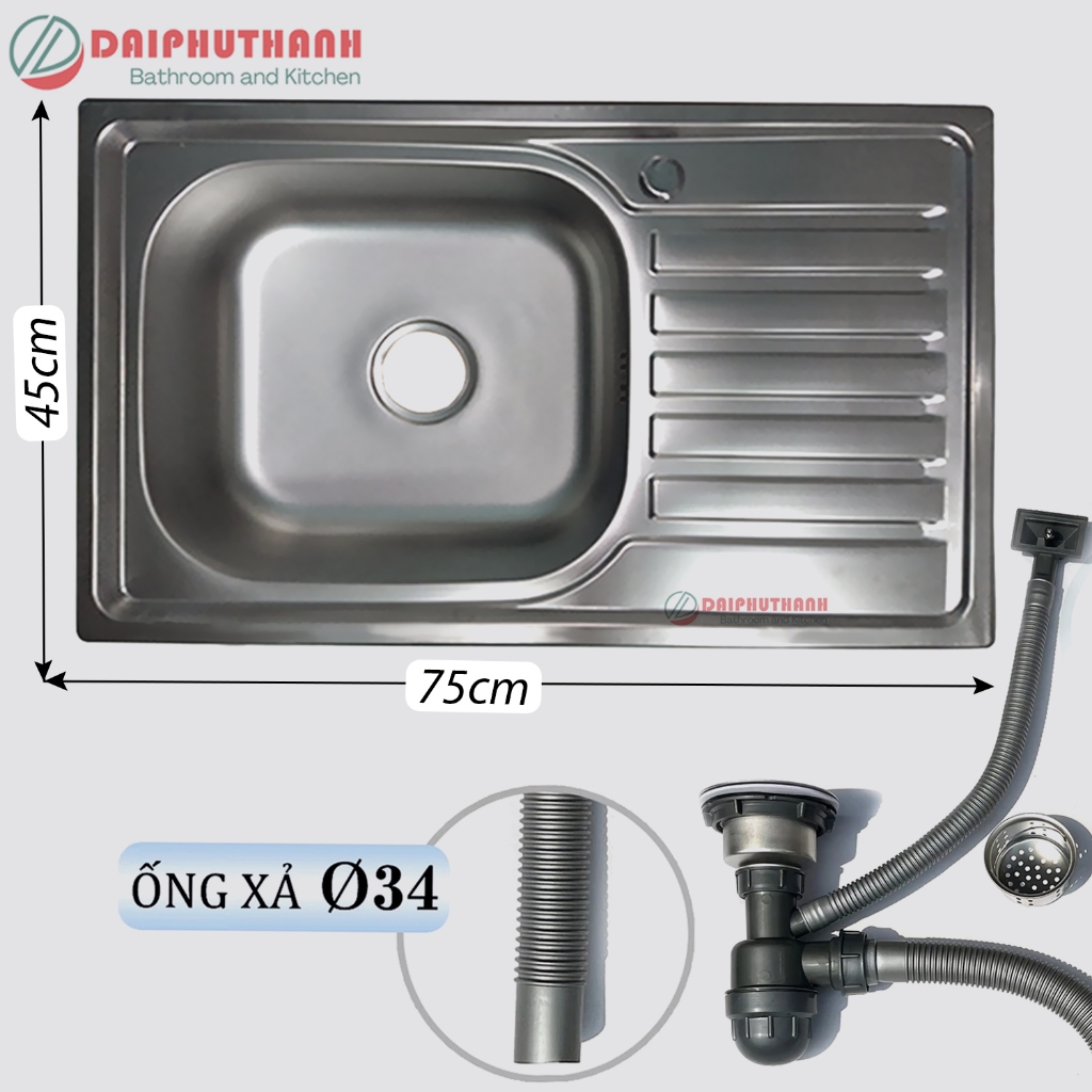 Chậu Rửa Chén Bát Inox Dập Nhiều Kích Thước - Nhiều mẫu 1 hộc, 1 hộc có bàn, 2 hộc, tặng kèm xi phông thoát nước