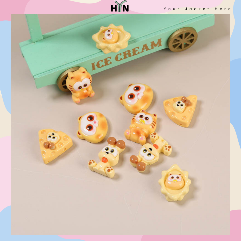 Set 10 Sticker, Charm 3D chủ đề Mèo béo Garfield DIY HYN trang trí ốp lưng,bình nước,kẹp tóc handmad