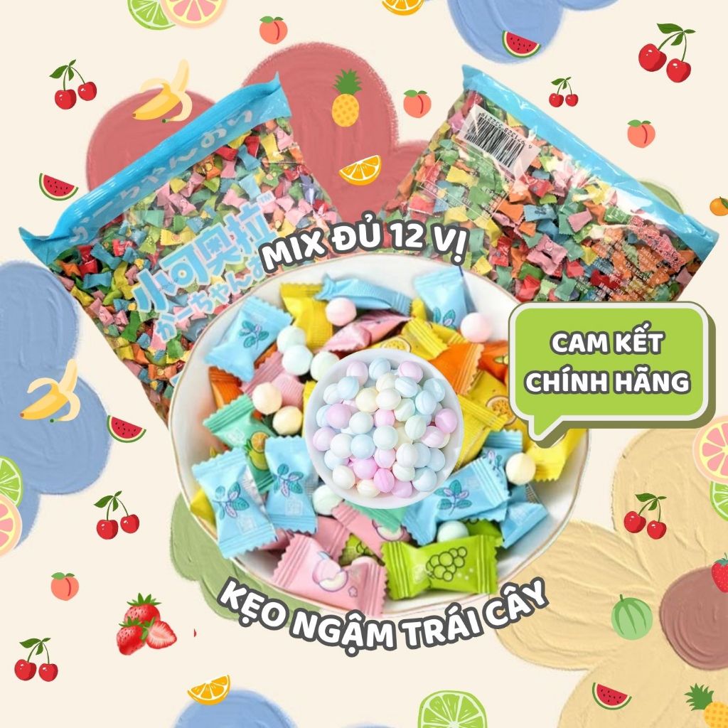 [500G TẶNG 100G] Kẹo Ngậm Trái Cây Thơm Miệng Không Đường Vitamin C Mát Lạnh Siêu Ngon - Mix 12 vị trái cây, Kẹo The