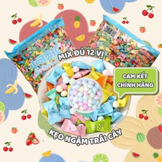 [500G TẶNG 100G] Kẹo Ngậm Trái Cây Thơm Miệng Không Đường Vitamin C Mát Lạnh Siêu Ngon - Mix 12 vị trái cây, Kẹo The
