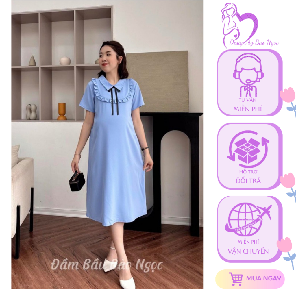 Đầm công sở phối bèo ngực cổ đính nơ