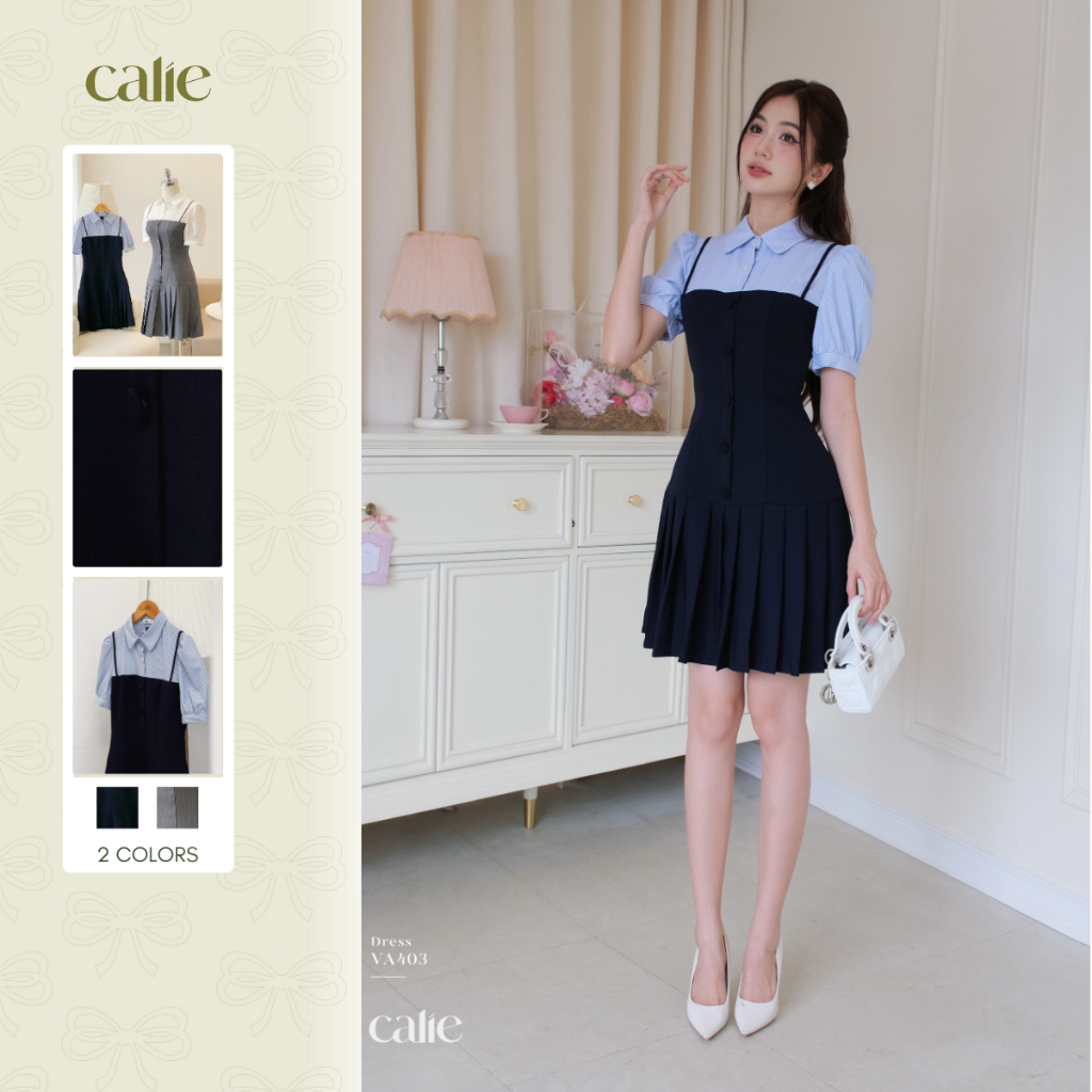 Váy dáng A phối cổ xếp ly Calie VA403