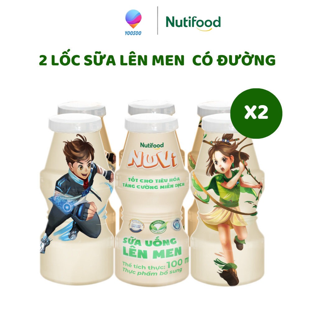 Combo 02 Lốc/ 12 Chai 100ml NUVI Sữa Chua Uống Lên Men Tự Nhiên/ Cam/ Dâu - NUTIFOOD - YOOSOO