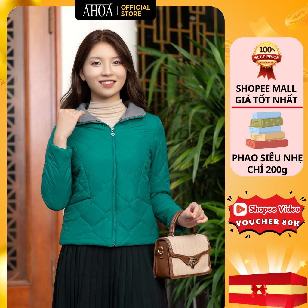  Áo Phao Nữ Dáng Ngắn AHOA Siêu Nhẹ Chỉ 200g Áo Khoác Phao Mùa Đông Trung Niên Cho Mẹ Trần Trám Cao Cấp PSN01 