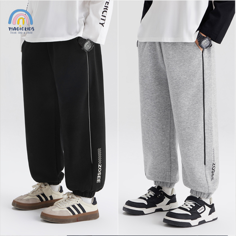 Quần nỉ dài bé trai size đại Magickids quần nỉ da cá ống bom Hàn Quốc dày dặn giữ ấm Quần áo trẻ em thu đông QD24014