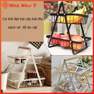 Giỏ đựng hoa quả để bàn, kệ đựng đồ nhà bếp đa năng thiết kế 2 tầng trẻ trung sang trọng——giỏ trái cây