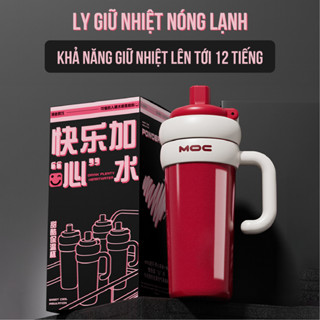 Ly giữ nhiệt tráng sứ MOC 750ml NIUMI phong cách mới, lót gốm sứ, có tay cầm, dây treo tiện lợi
