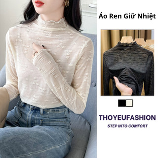  Áo Giữ Nhiệt Cổ leo Hoa Nhí Ren Hoa lót giữ nhiệt viền nhún chất vải co giãn phối đồ cực xinh M568 