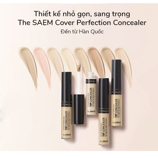 Kem Che khuyết điểm The Saem Cover Perfection Tip Concealer SPF28 6.5g [DUDUBEAUTY] | BigBuy360 - bigbuy360.vn