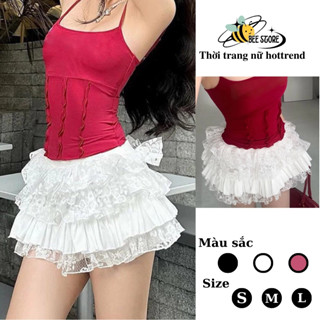 Chân váy nữ dáng xoè nhiều tầng (CÓ LÓT QUẦN), Chân váy ren dáng ngắn viền bèo phong cách sexy Bee Store