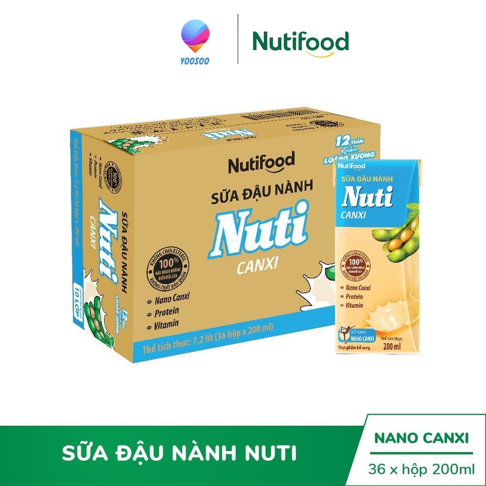  Thùng 36 Hộp  Bịch 200mL Sữa Đậu Nành Nguyên Chất  Canxi Nuti - NUTIFOOD - YOOSOO 