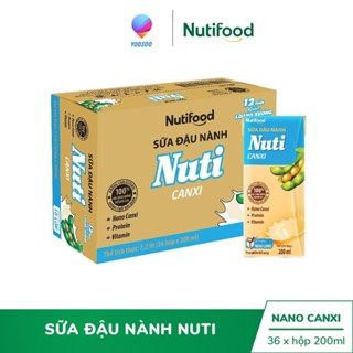 Thùng 36 Hộp/ Bịch 200mL Sữa Đậu Nành Nguyên Chất/ Canxi Nuti - NUTIFOOD - YOOSOO
